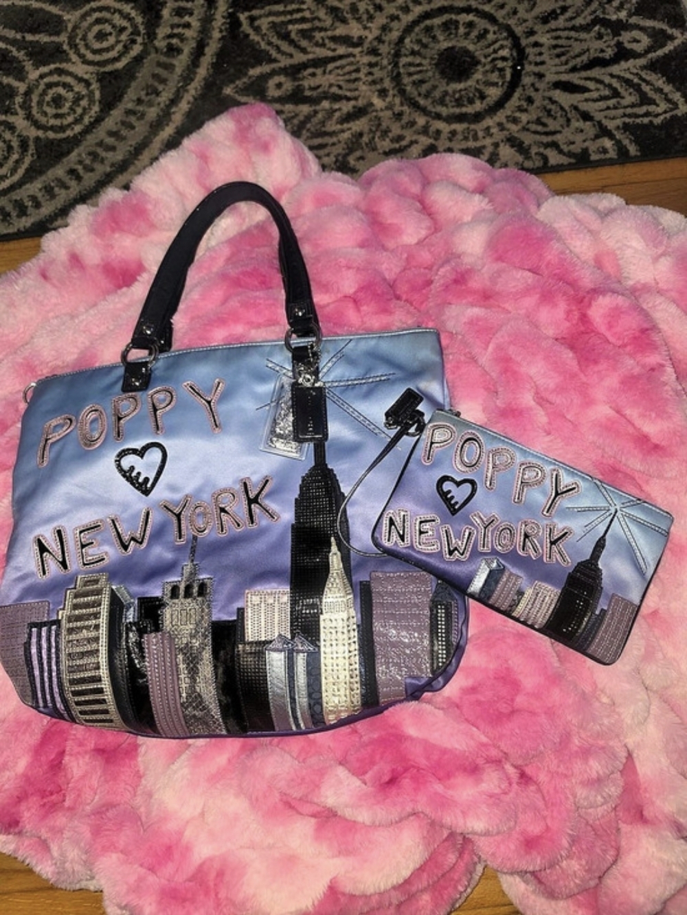 Poppy New York Tote Bag & Wristlet Blue Purple